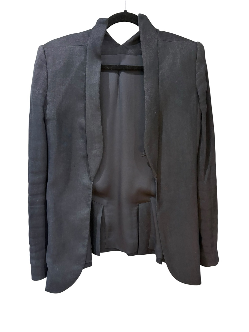 Theyskens’ Theory Black Ramie/Silk Cut Out  Blazer Coat Mandarin Collar 2/36